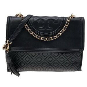 Tory Burch Black Quilted Shoulder Bag with Gold Chain